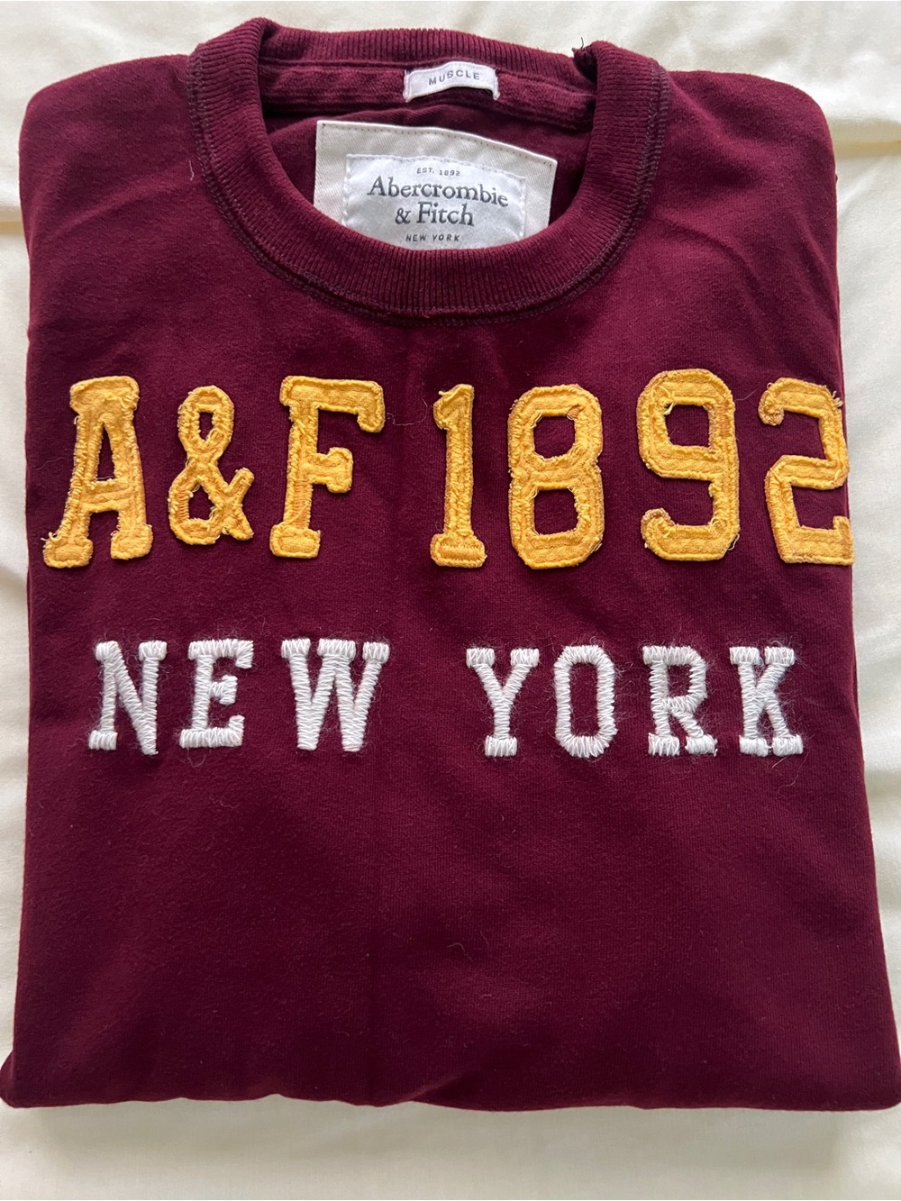 Abercrombie & Fitch Maroon Embroidered A&F 1892 Crewneck long sleeve shirt